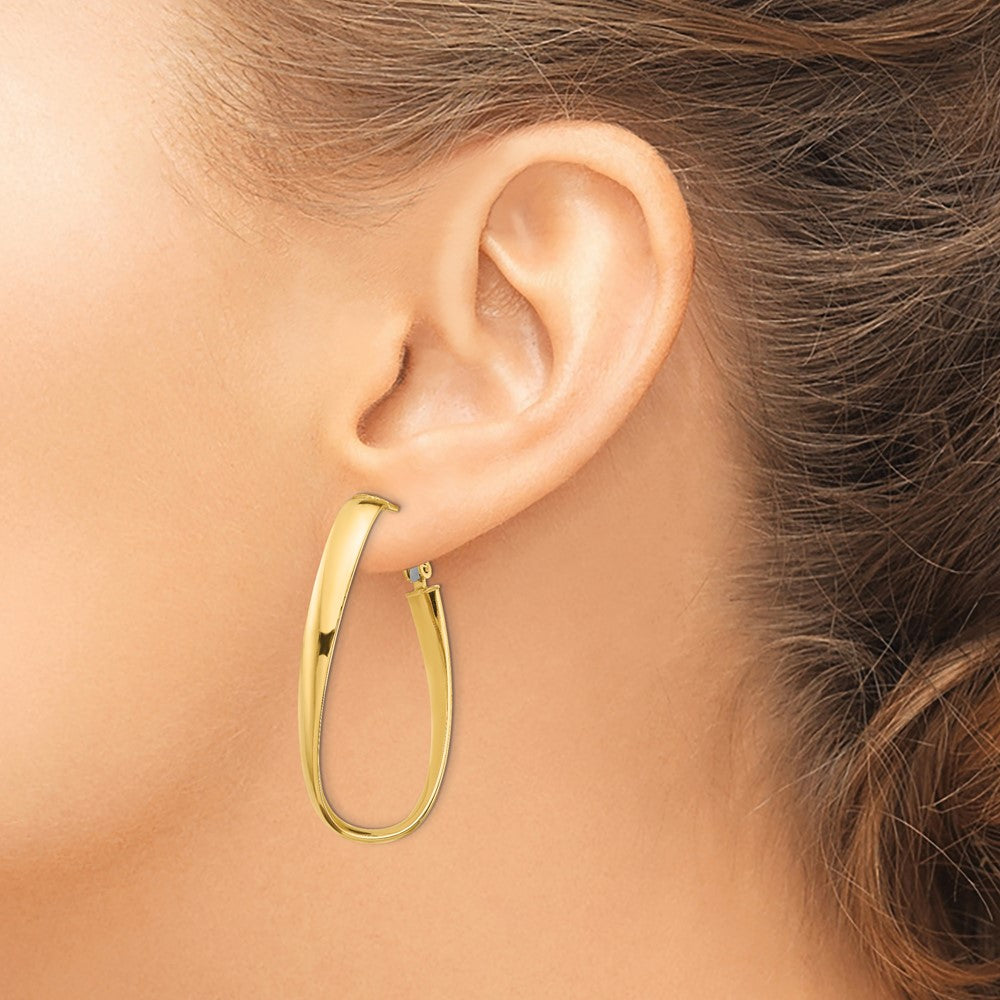 Gold Oval Twisted Omega Back Hoop Earrings