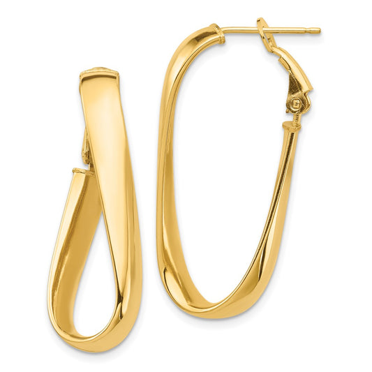 Gold Oval Twisted Omega Back Hoop Earrings