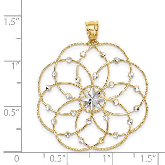 14k and White Rhodium Diamond-cut Spiral Circle Pendant