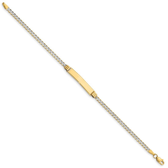 14k Polished with Rhodium Pav‚ Solid Chain/Solid Plate Curb Link 25.5x5mm Plate 7 inch ID Bracelet