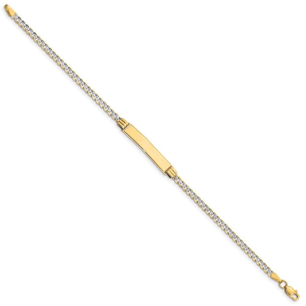 14k Polished with Rhodium Pav‚ Solid Chain/Solid Plate Curb Link 25.5x5mm Plate 7 inch ID Bracelet
