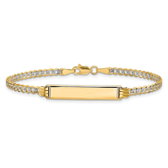 14k Polished with Rhodium Pav‚ Solid Chain/Solid Plate Curb Link 25.5x5mm Plate 7 inch ID Bracelet