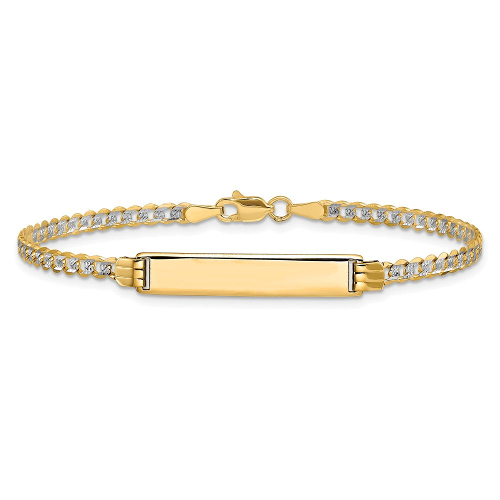 14k Polished with Rhodium Pav‚ Solid Chain/Solid Plate Curb Link 25.5x5mm Plate 7 inch ID Bracelet