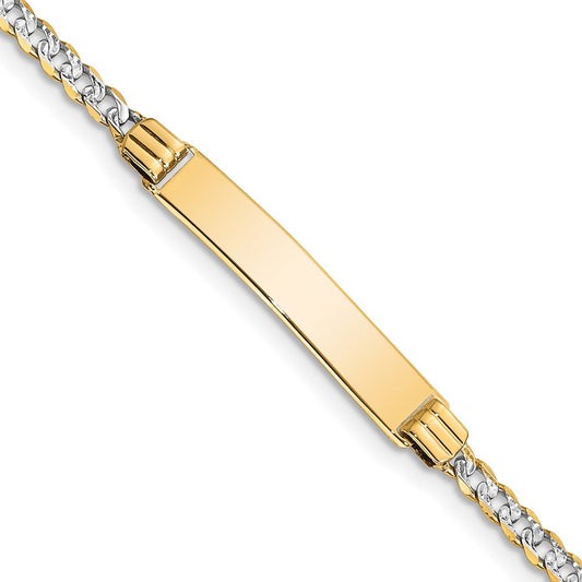 14k Polished with Rhodium Pav‚ Solid Chain/Solid Plate Curb Link 25.5x5mm Plate 7 inch ID Bracelet