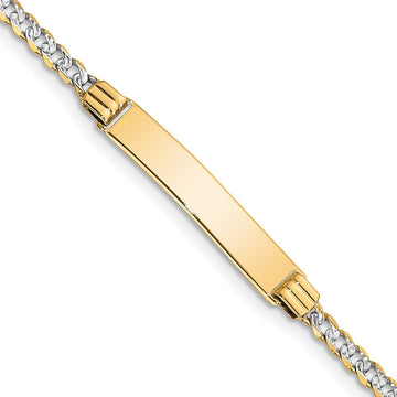 14k Polished with Rhodium Pav‚ Solid Chain/Solid Plate Curb Link 25.5x5mm Plate 7 inch ID Bracelet
