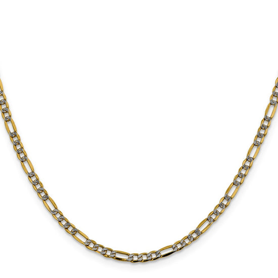 Gold (14K) Semi-Solid Rhodium Pavé Figaro Chain