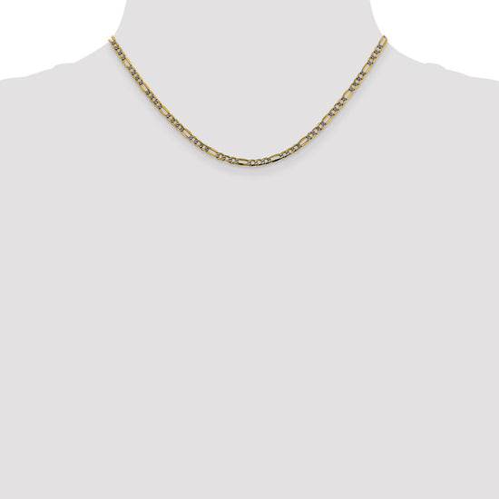Gold (14K) Semi-Solid Rhodium Pavé Figaro Chain