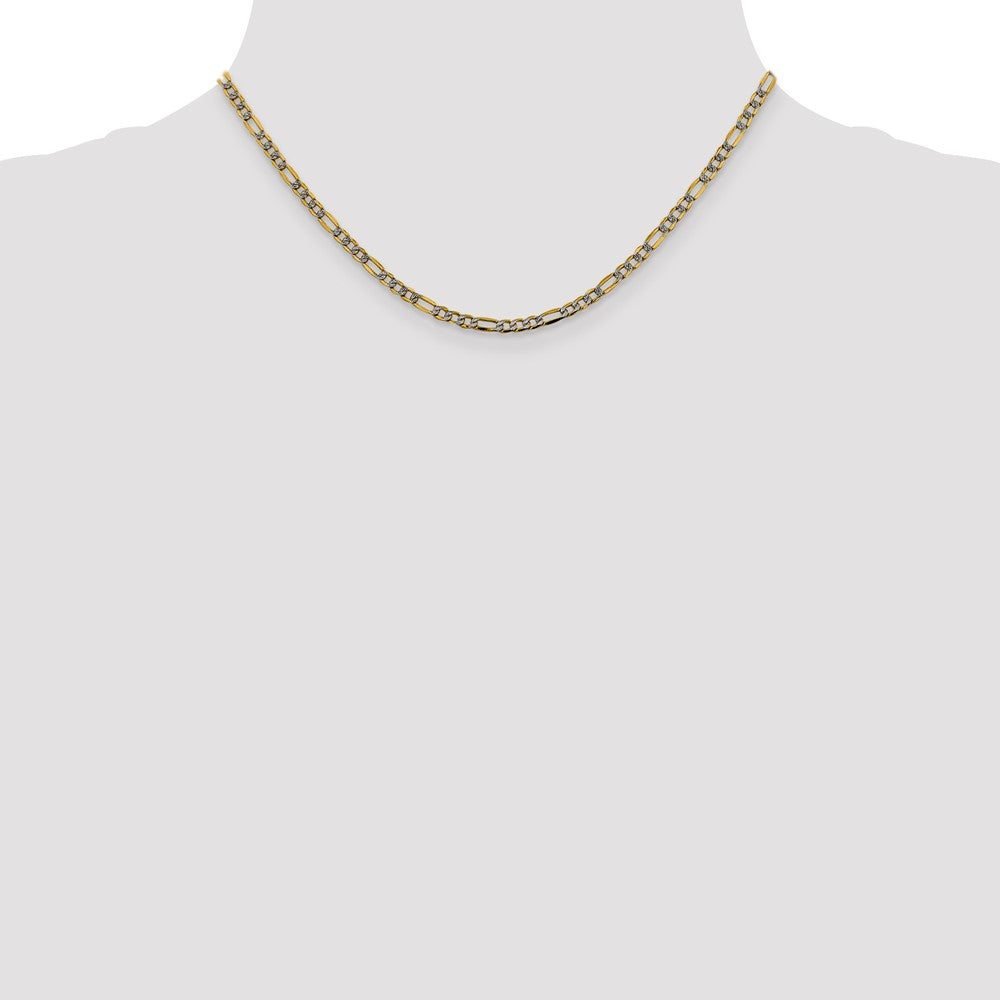 Gold (14K) Semi-Solid Rhodium Pavé Figaro Chain