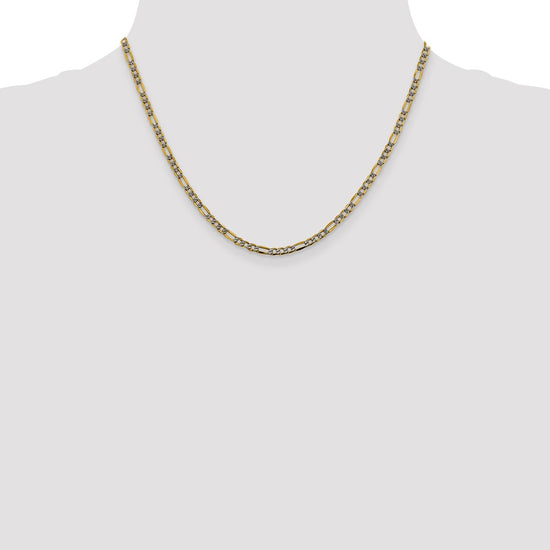 Gold (14K) Semi-Solid Rhodium Pavé Figaro Chain