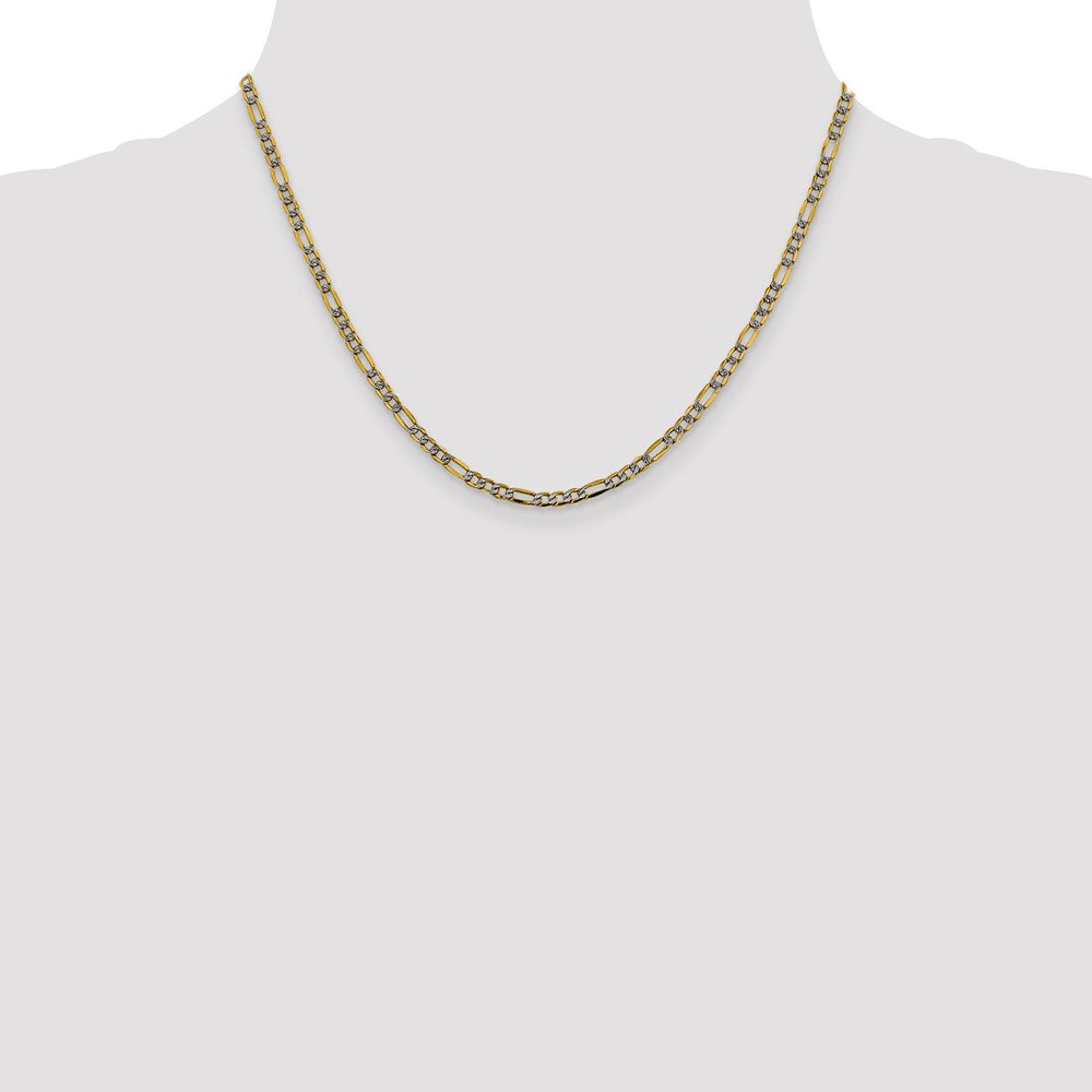 Gold (14K) Semi-Solid Rhodium Pavé Figaro Chain
