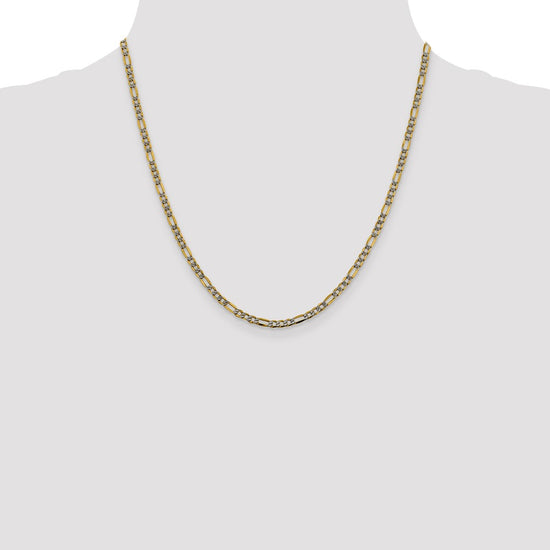 Gold (14K) Semi-Solid Rhodium Pavé Figaro Chain
