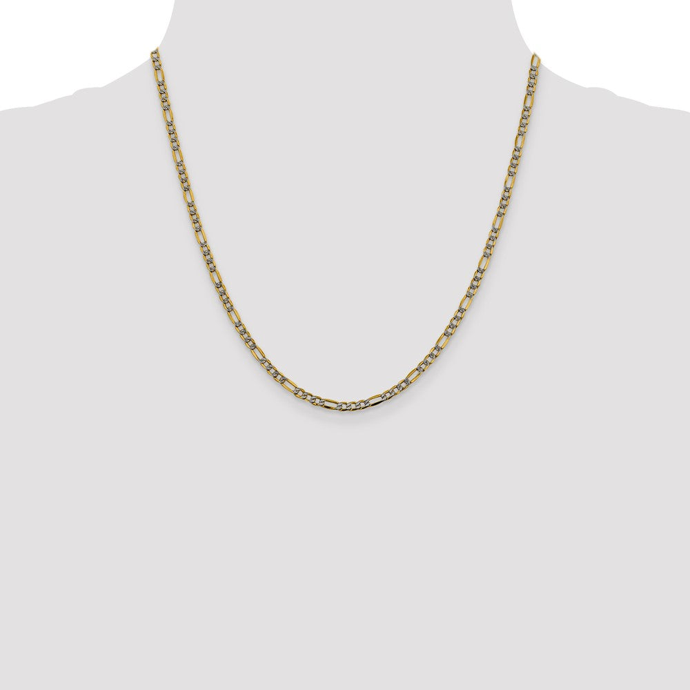 Gold (14K) Semi-Solid Rhodium Pavé Figaro Chain