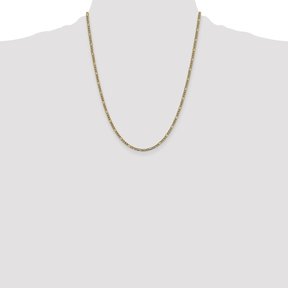 Gold (14K) Semi-Solid Rhodium Pavé Figaro Chain