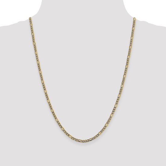 Gold (14K) Semi-Solid Rhodium Pavé Figaro Chain