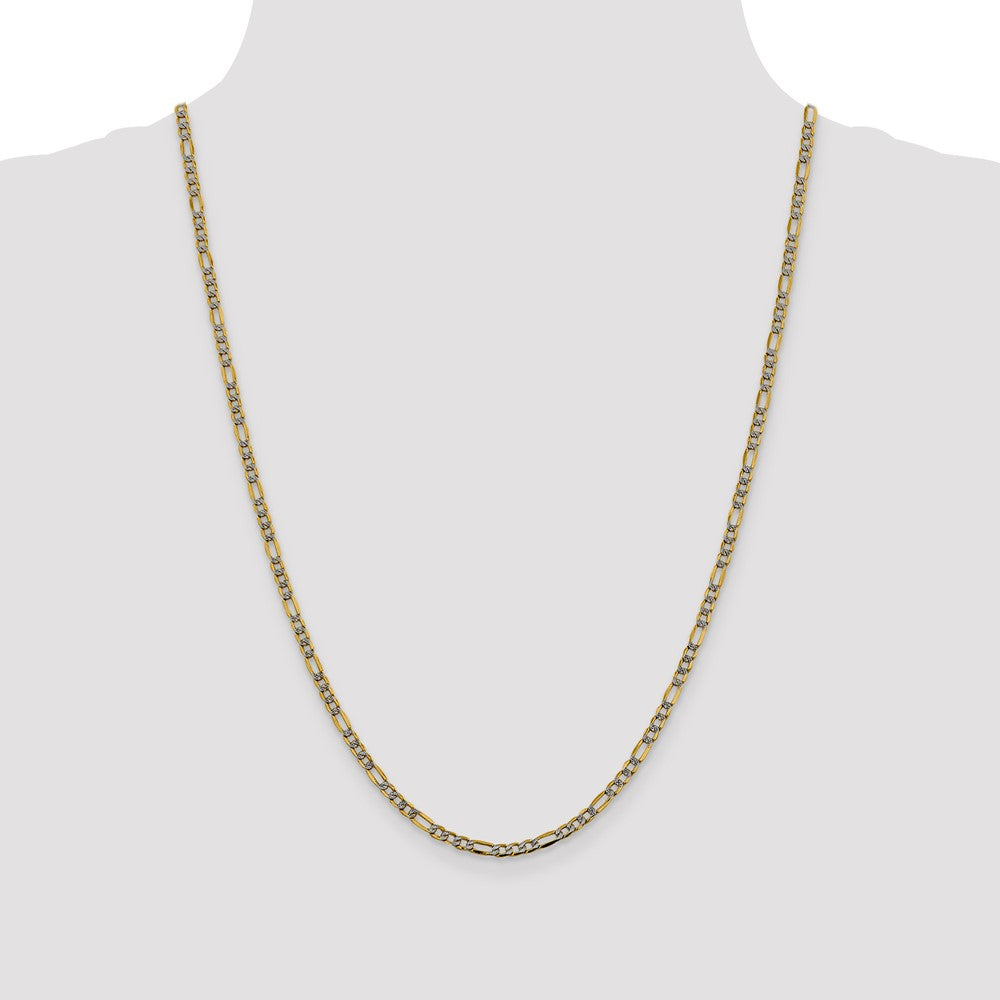 Gold (14K) Semi-Solid Rhodium Pavé Figaro Chain
