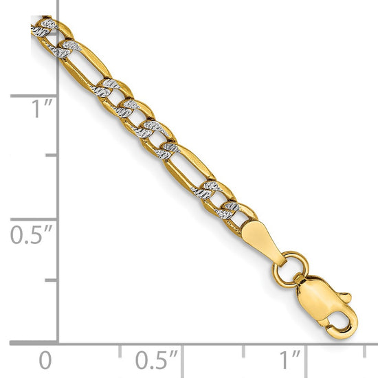 Gold (14K) Semi-Solid Rhodium Pavé Figaro Chain