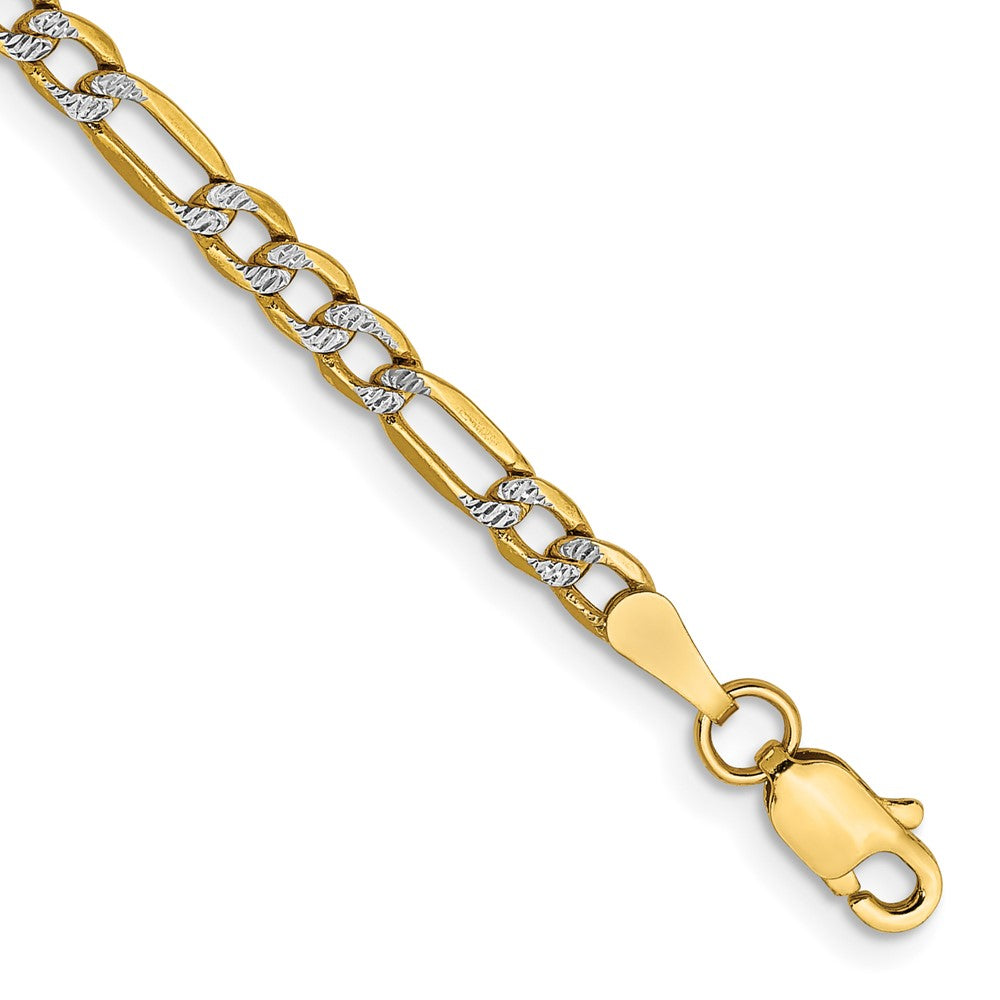 Gold (14K) Semi-Solid Rhodium Pavé Figaro Chain