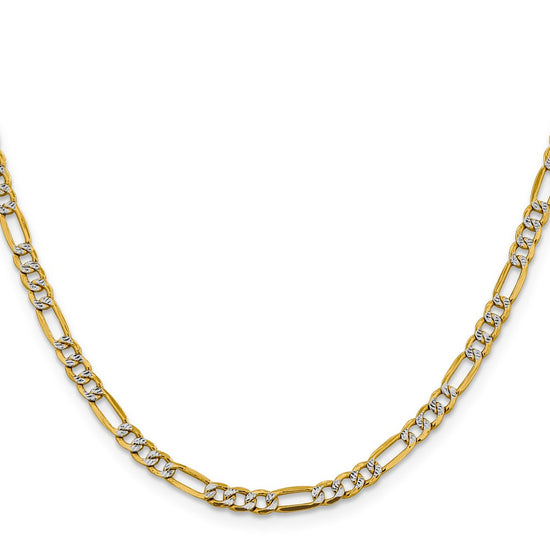 Gold (14K) Semi-Solid Rhodium Pavé Figaro Chain