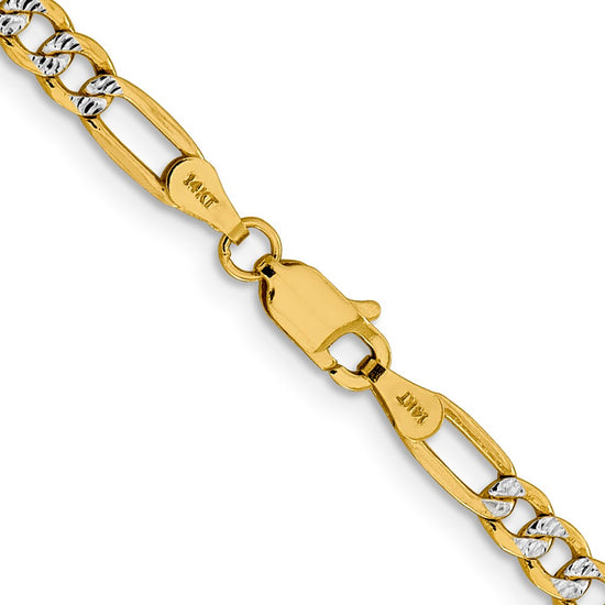 Gold (14K) Semi-Solid Rhodium Pavé Figaro Chain