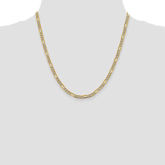 Gold (14K) Semi-Solid Rhodium Pavé Figaro Chain