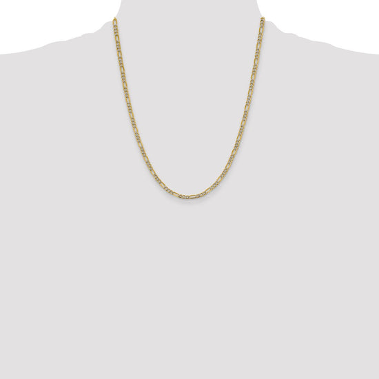 Gold (14K) Semi-Solid Rhodium Pavé Figaro Chain