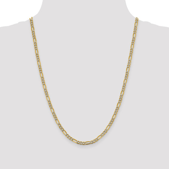 Gold (14K) Semi-Solid Rhodium Pavé Figaro Chain