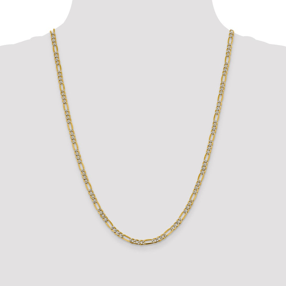 Gold (14K) Semi-Solid Rhodium Pavé Figaro Chain