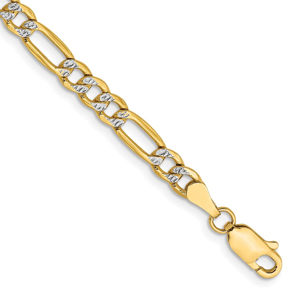 Gold (14K) Semi-Solid Rhodium Pavé Figaro Chain