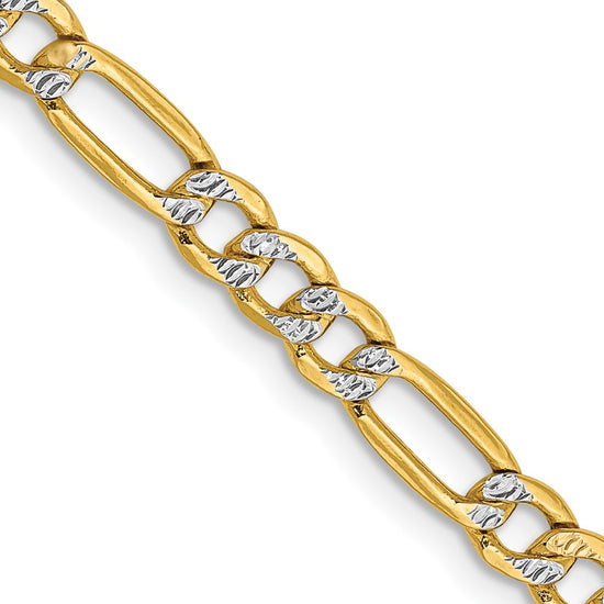Gold (14K) Semi-Solid Rhodium Pavé Figaro Chain