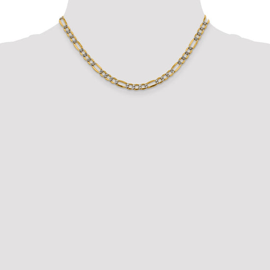 Gold (14K) Semi-Solid Rhodium Pavé Figaro Chain