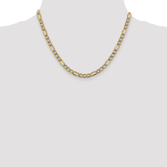 Gold (14K) Semi-Solid Rhodium Pavé Figaro Chain