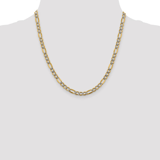 Gold (14K) Semi-Solid Rhodium Pavé Figaro Chain