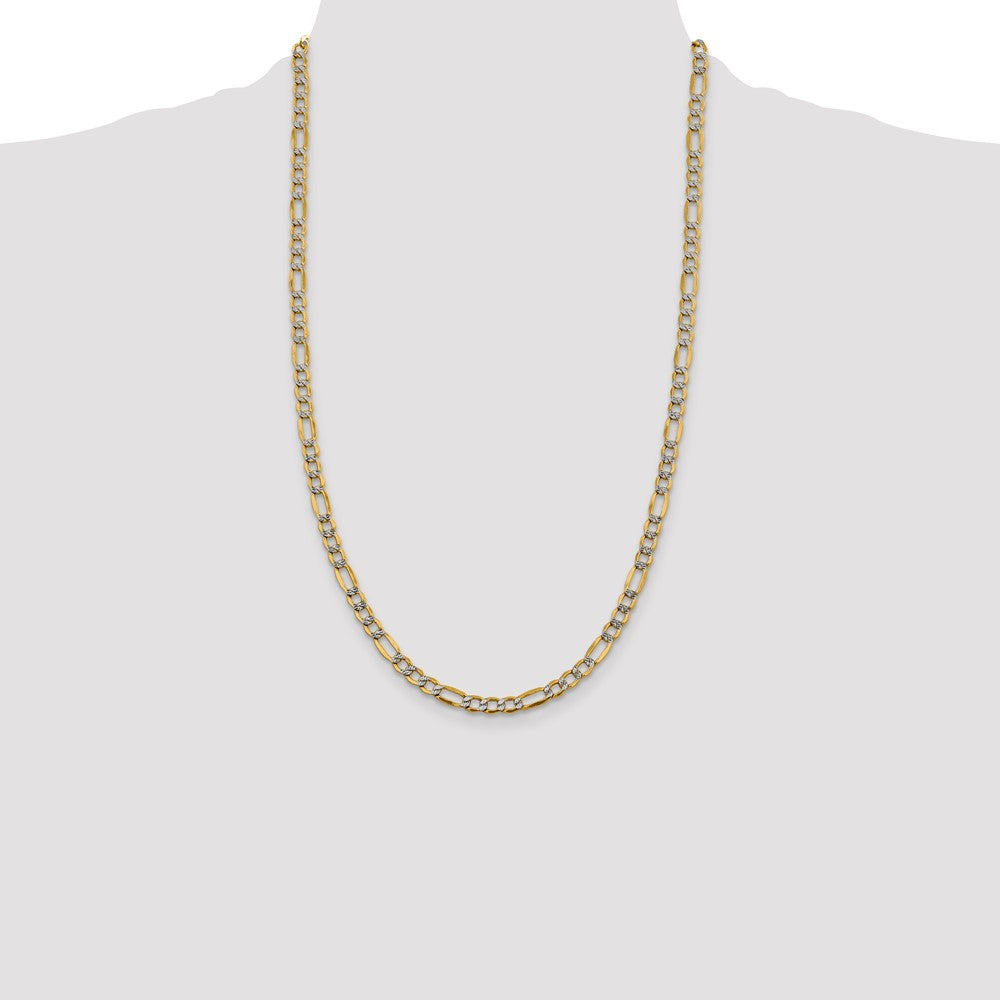 Gold (14K) Semi-Solid Rhodium Pavé Figaro Chain