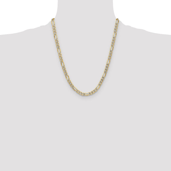 Gold (14K) Semi-Solid Rhodium Pavé Figaro Chain