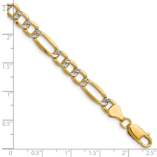 Gold (14K) Semi-Solid Rhodium Pavé Figaro Chain