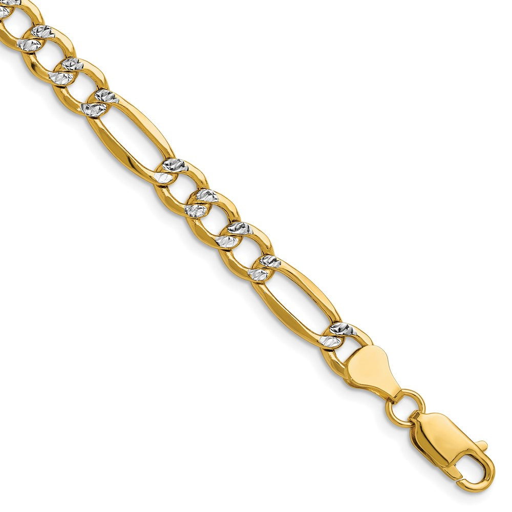 Gold (14K) Semi-Solid Rhodium Pavé Figaro Chain