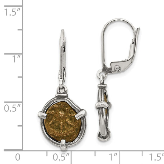 Ancient Coins Sterling Silver and Bronze Antiqued Widow's Mite Coin Leverback Dangle Earrings with a Certificate of Authenticity