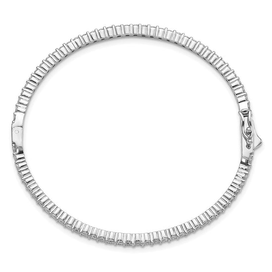 Sterling Shimmer Sterling Silver Rhodium-plated 68 Stone CZ Hinged Bangle Bracelet