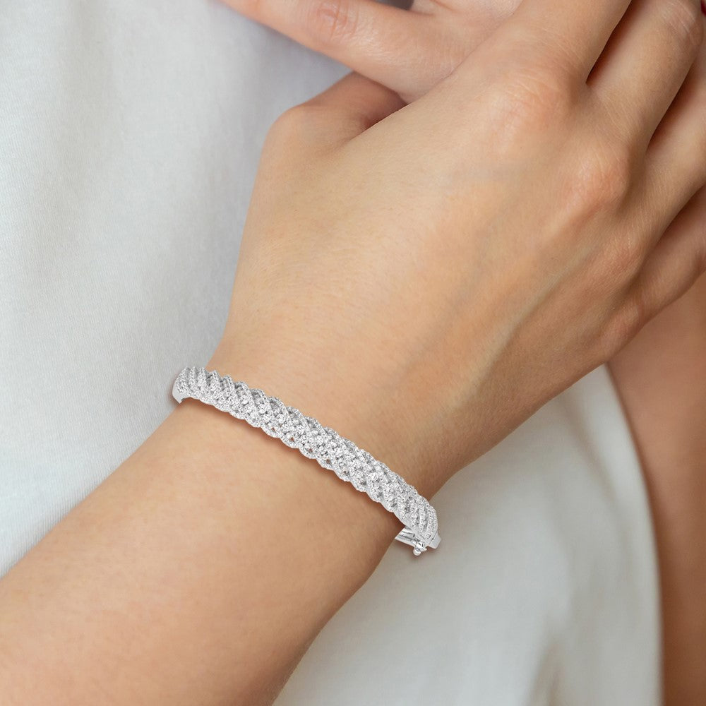 Sterling Silver CZ Hinged Bangle