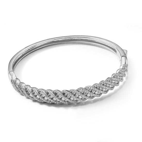 Sterling Silver CZ Hinged Bangle