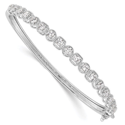 Sterling Shimmer Sterling Silver Rhodium-plated 17 Stone CZ Hinged Bangle Bracelet