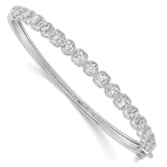 Sterling Shimmer Sterling Silver Rhodium-plated 17 Stone CZ Hinged Bangle Bracelet
