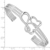 Sterling Silver Rhodium-plated Hearts and Infinity Cuff Bangle
