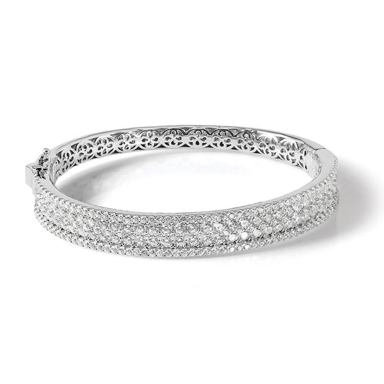 Sterling Shimmer Sterling Silver Rhodium-plated 215 Stone Pav‚ CZ Hinged Bangle Bracelet