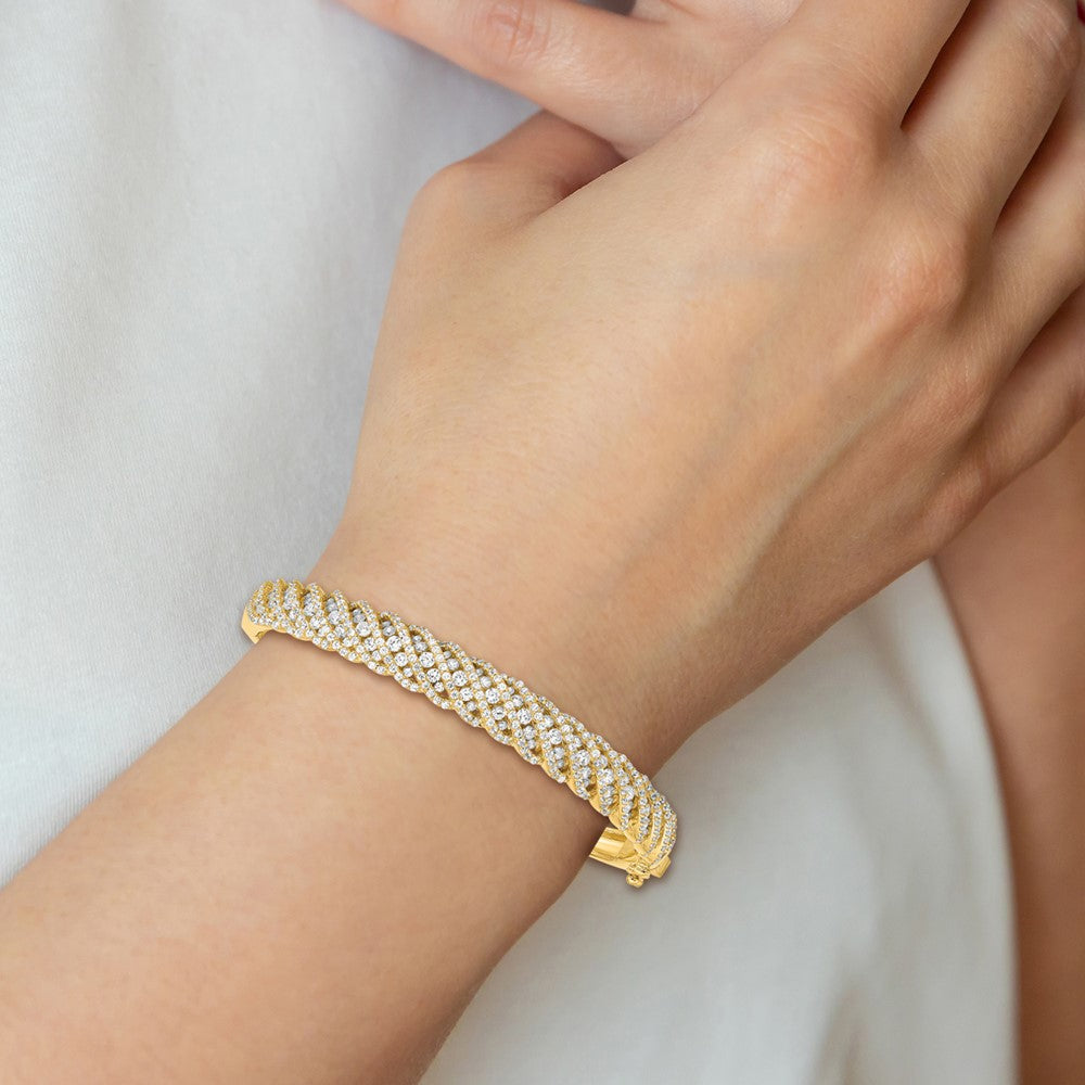 Sterling Silver CZ Hinged Bangle