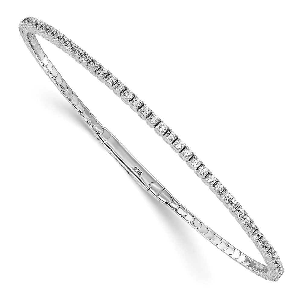 Sterling Shimmer Sterling Silver Rhodium-plated 85 Stone 1.7mm CZ 7 inch Flexible Bangle Bracelet