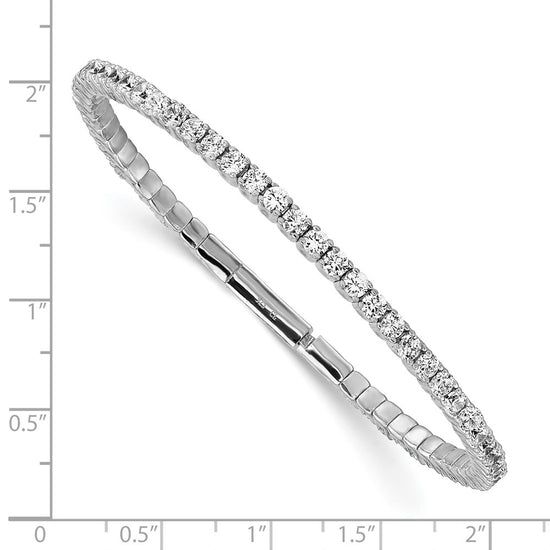 Sterling Shimmer Sterling Silver Rhodium-plated 51 Stone CZ Flexible Bangle Bracelet