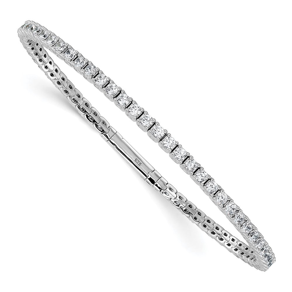 Sterling Shimmer Sterling Silver Rhodium-plated 51 Stone CZ Flexible Bangle Bracelet