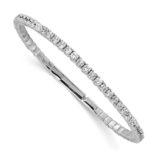 Sterling Shimmer Sterling Silver Rhodium-plated 51 Stone CZ Flexible Bangle Bracelet