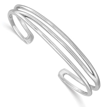 Sterling Silver RH-plated Polished Three Line Cuff Bangle